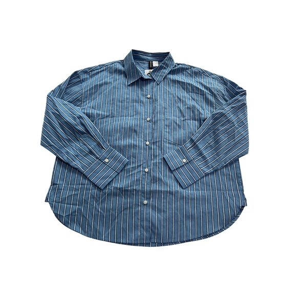 H&M Divided Oversized Cotton Shirt in Blue Striped - Picture 1 of 5